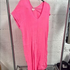 Vibrant Pink V-Neck Dress - FELICITE APPAREL - Cute Cotton Summer Dress Size XS